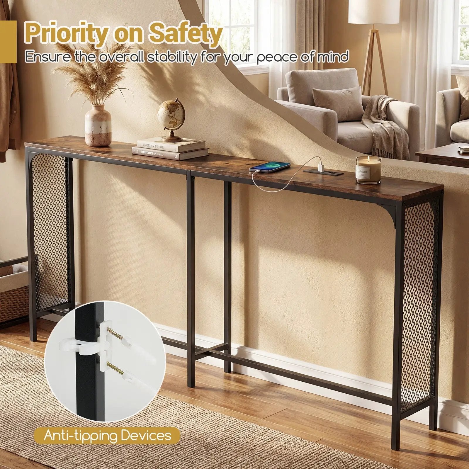 71 Inch Narrow Console Table with Power Outlet for Small Space by DirectDeals
