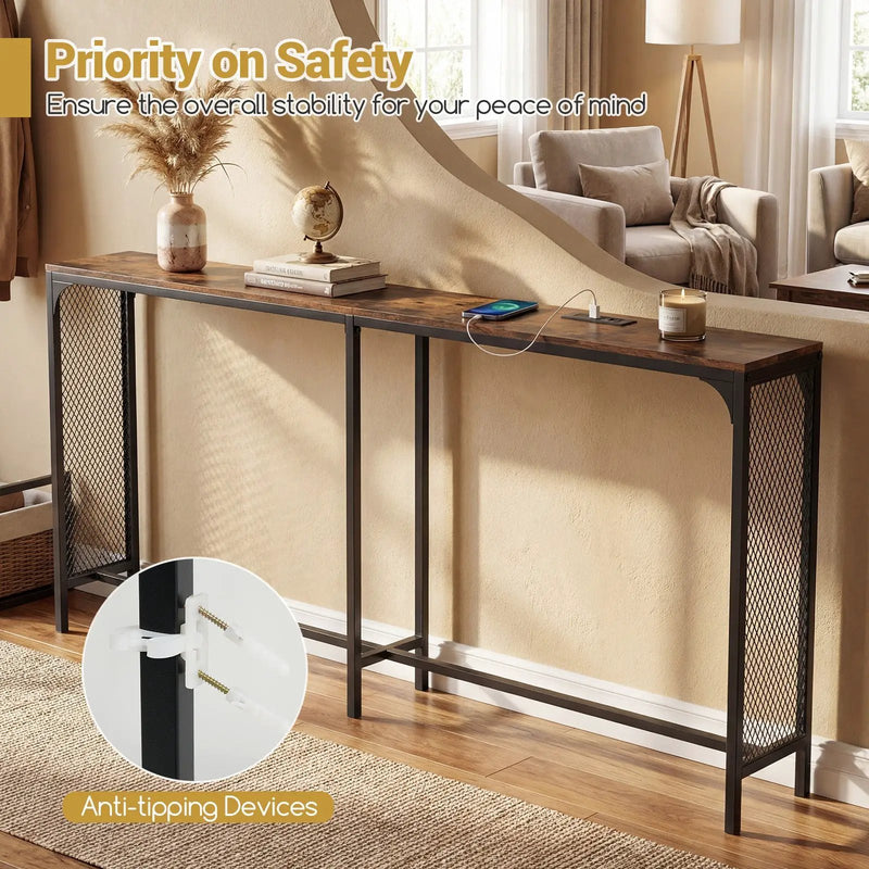 71 Inch Narrow Console Table with Power Outlet for Small Space by DirectDeals