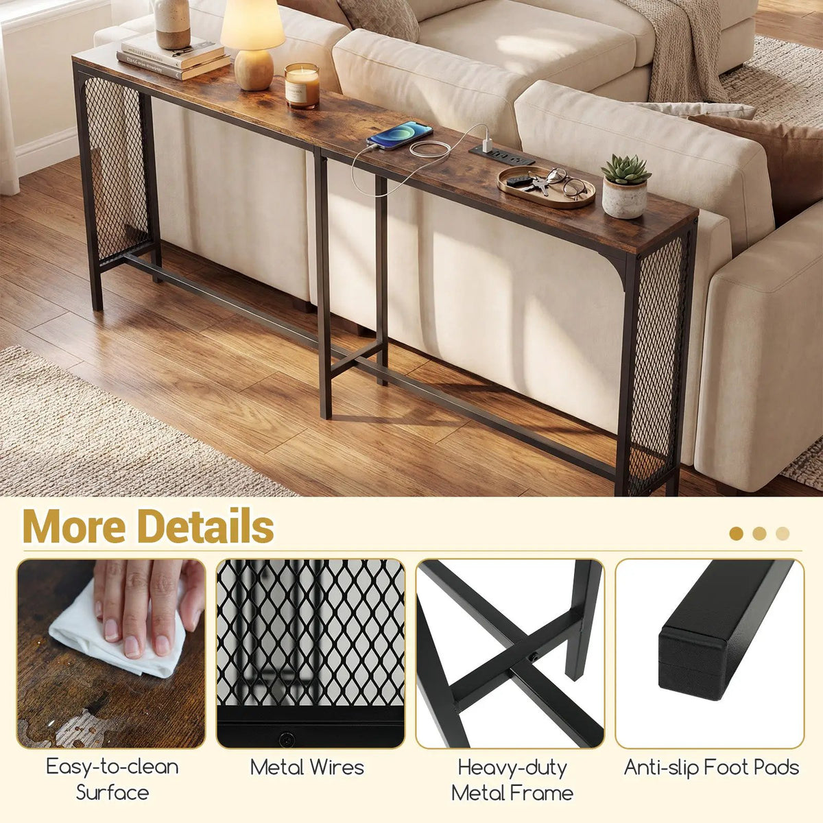 71 Inch Narrow Console Table with Power Outlet for Small Space, photo 16 of 16