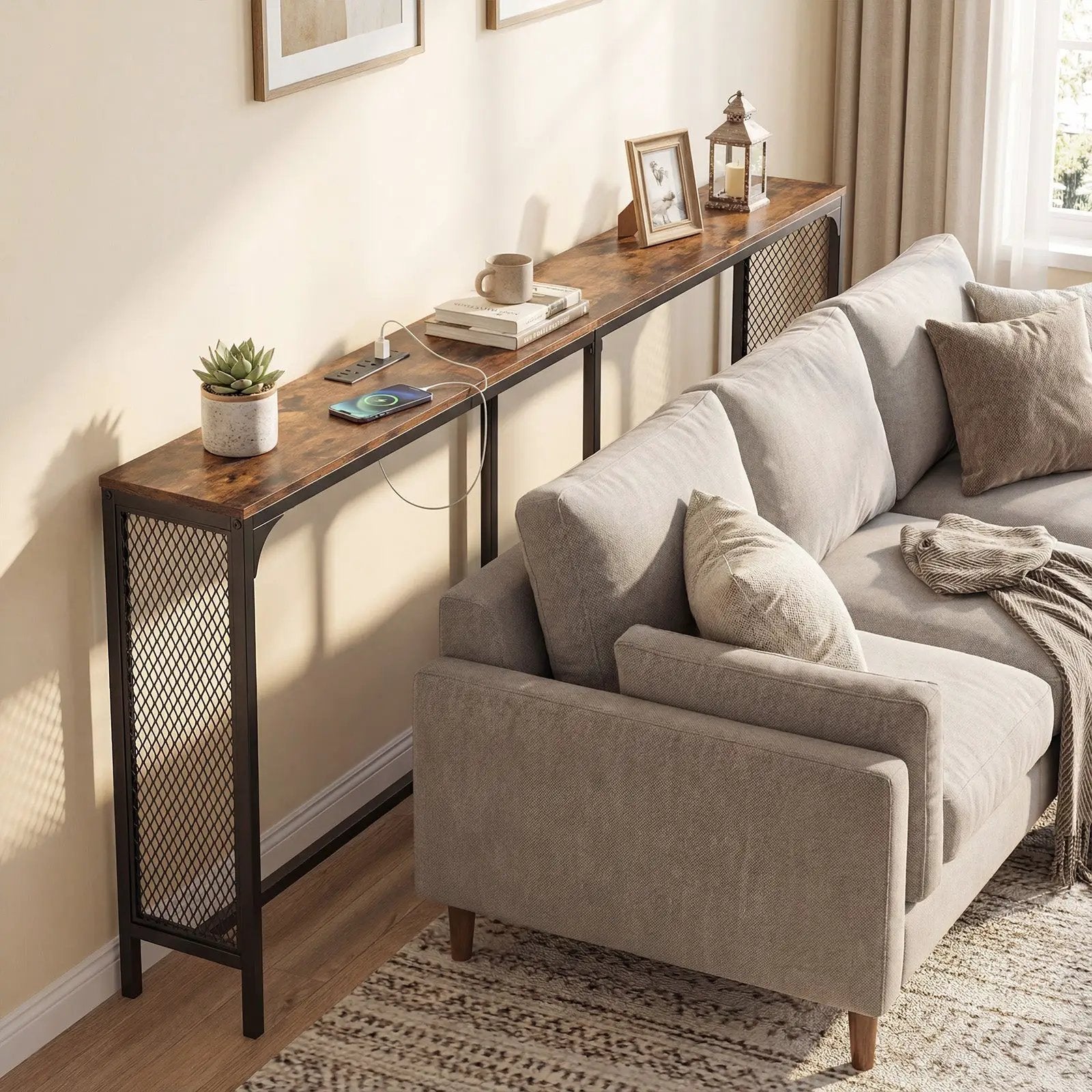 71 Inch Narrow Console Table with Power Outlet for Small Space by DirectDeals