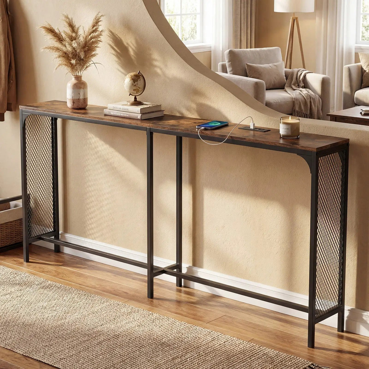 71 Inch Narrow Console Table with Power Outlet for Small Space, photo 12 of 16