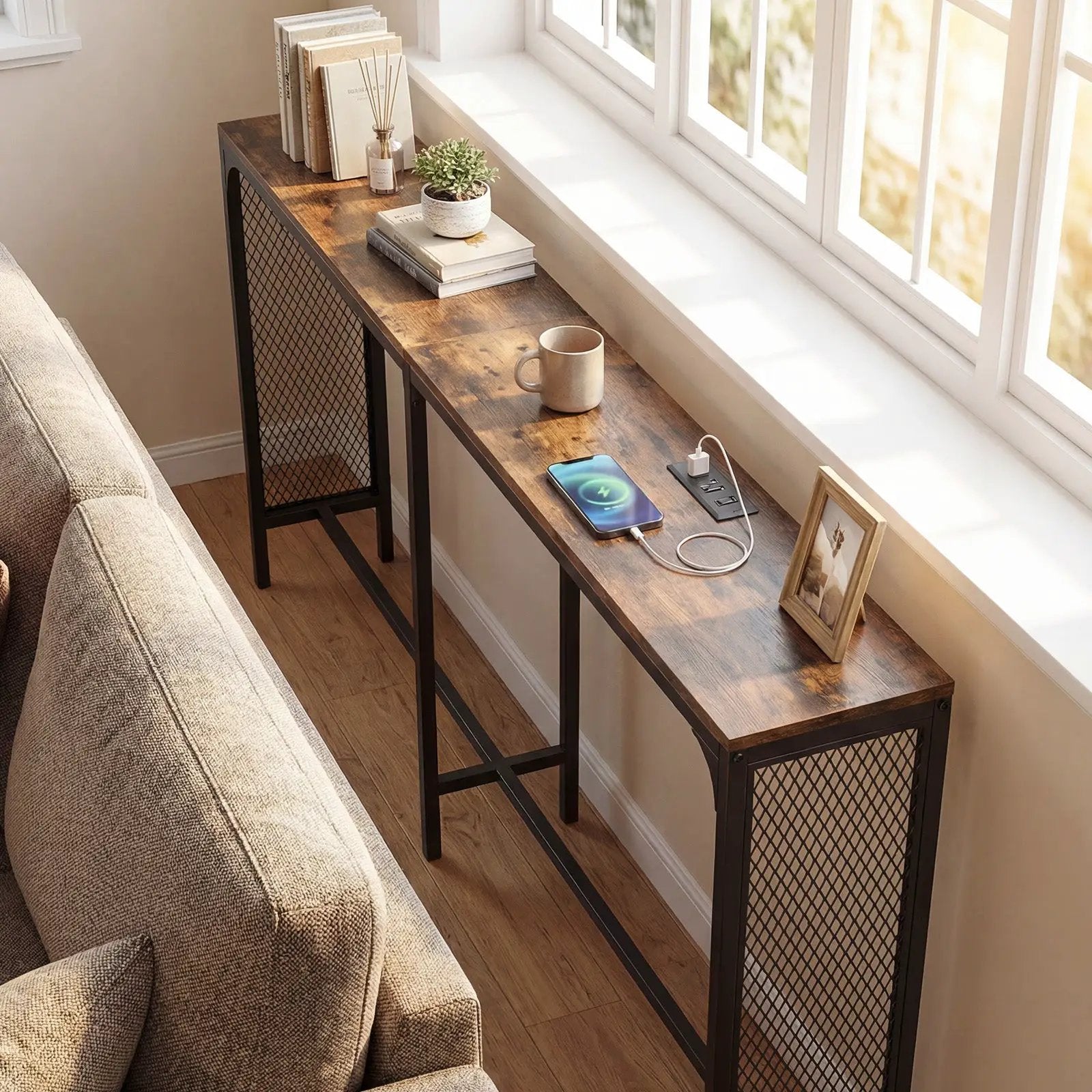 71 Inch Narrow Console Table with Power Outlet for Small Space by DirectDeals