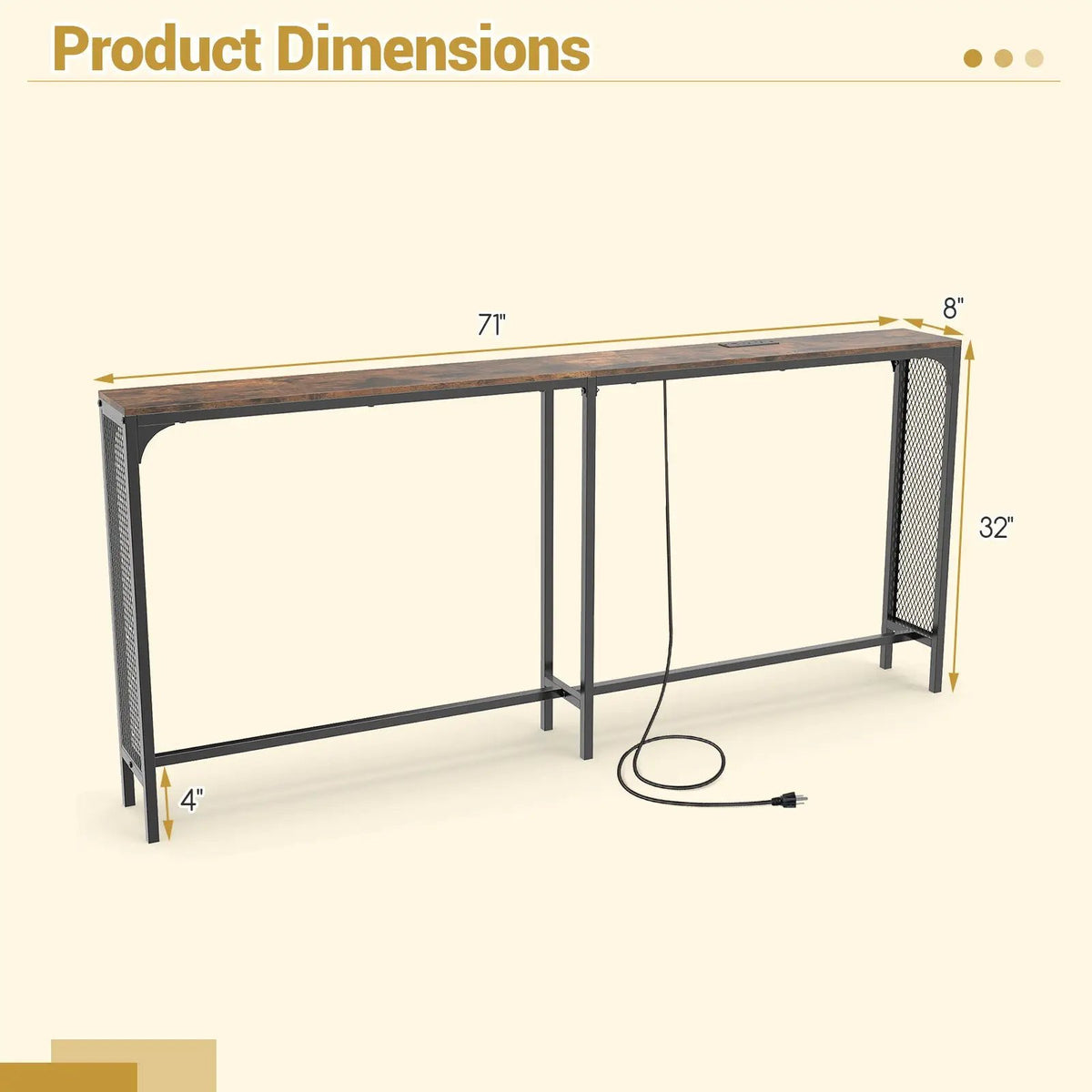71 Inch Narrow Console Table with Power Outlet for Small Space, photo 8 of 16