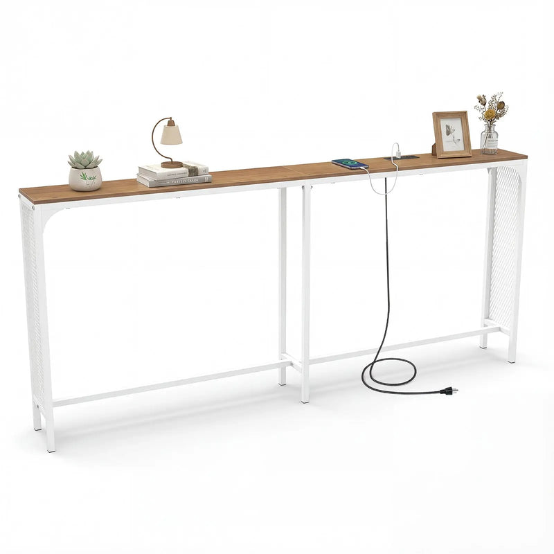 71 Inch Narrow Console Table with Power Outlet for Small Space by DirectDeals