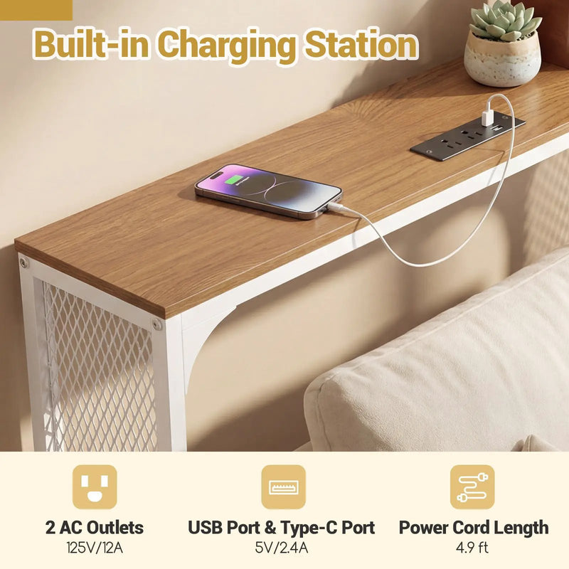71 Inch Narrow Console Table with Power Outlet for Small Space by DirectDeals