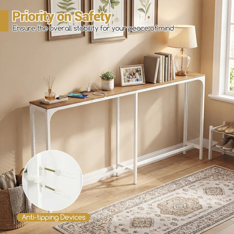 71 Inch Narrow Console Table with Power Outlet for Small Space by DirectDeals