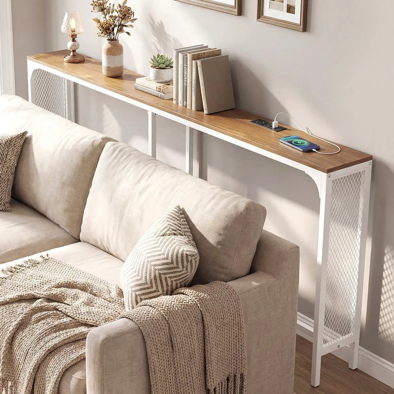 71 Inch Narrow Console Table with Power Outlet for Small Space by DirectDeals