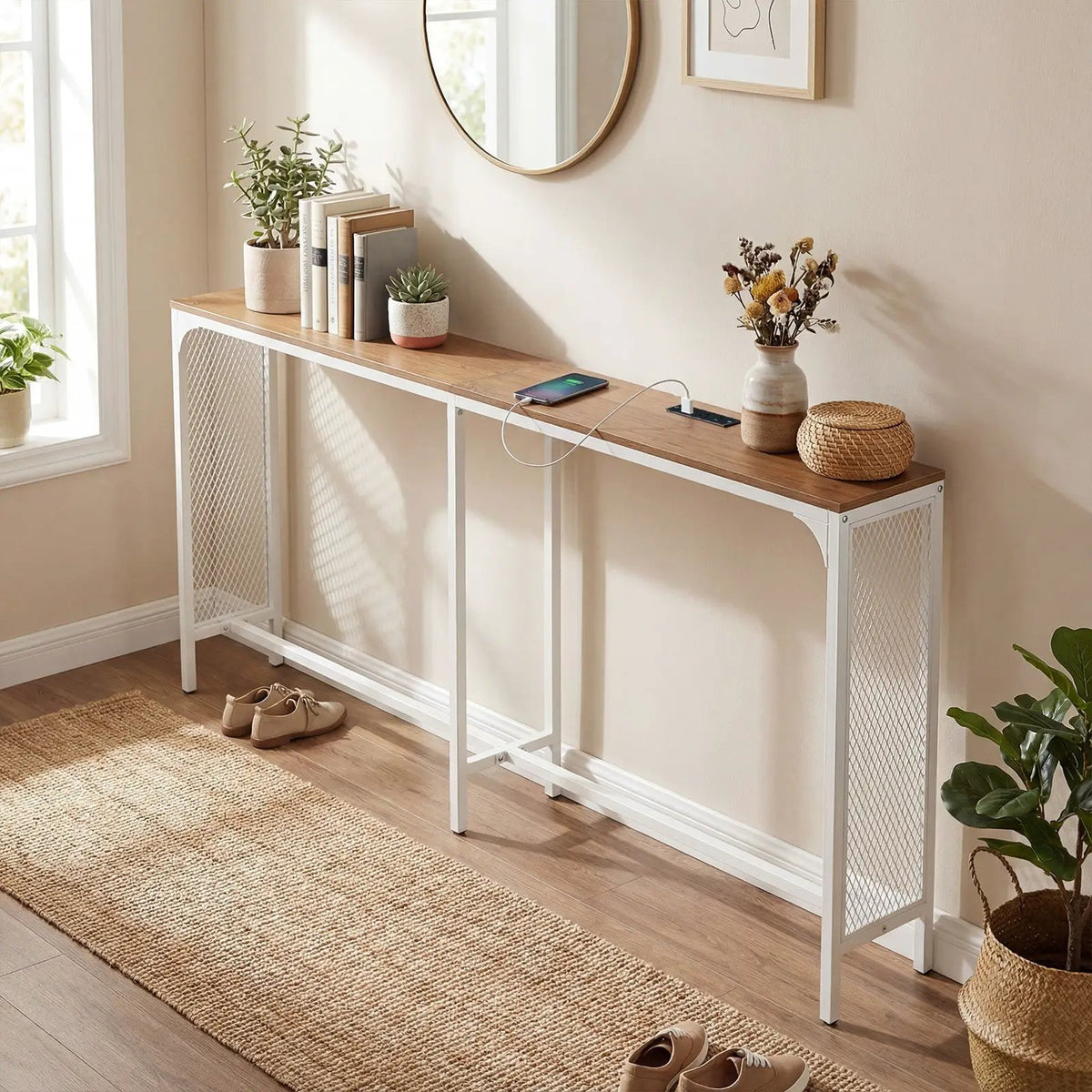 71 Inch Narrow Console Table with Power Outlet for Small Space, photo 11 of 16