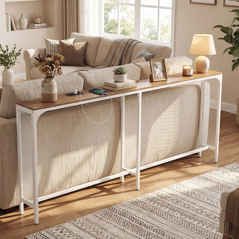 71 Inch Narrow Console Table with Power Outlet for Small Space by DirectDeals