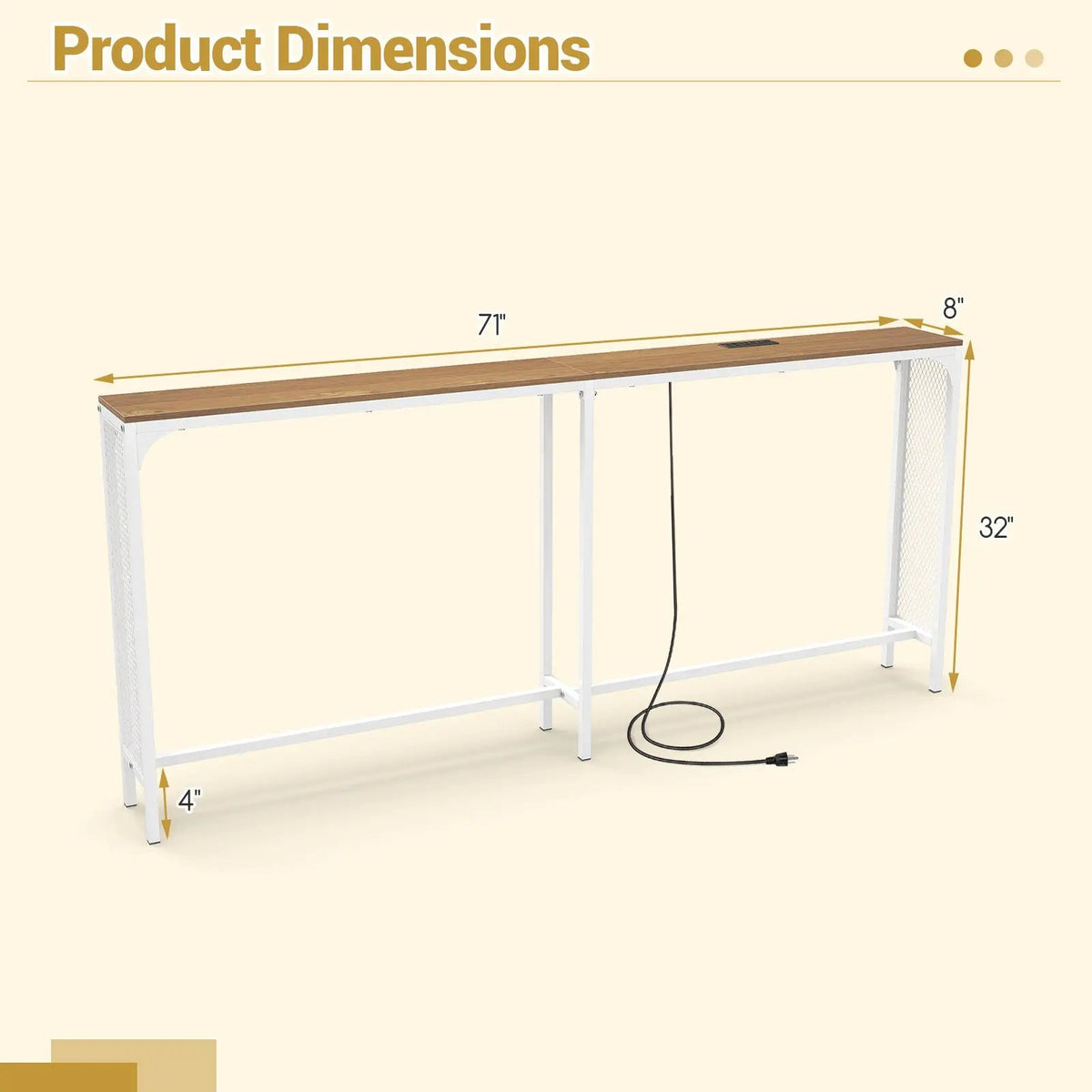 71 Inch Narrow Console Table with Power Outlet for Small Space, photo 7 of 16
