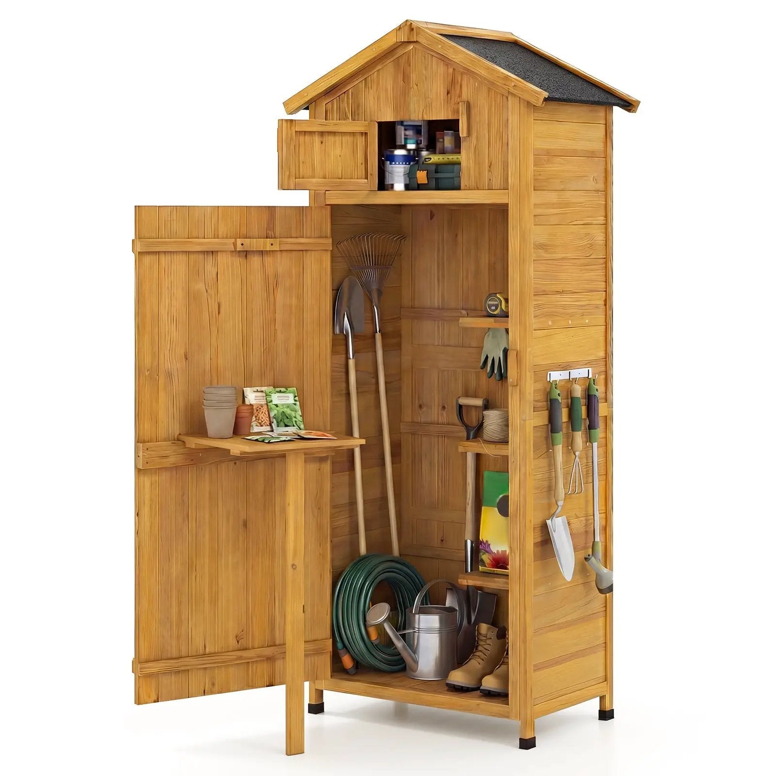 70 Inch Tall Garden Tool Storage Cabinet with Lockable Doors and Foldable Table by DirectDeals