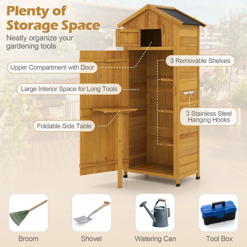 70 Inch Tall Garden Tool Storage Cabinet with Lockable Doors and Foldable Table by DirectDeals