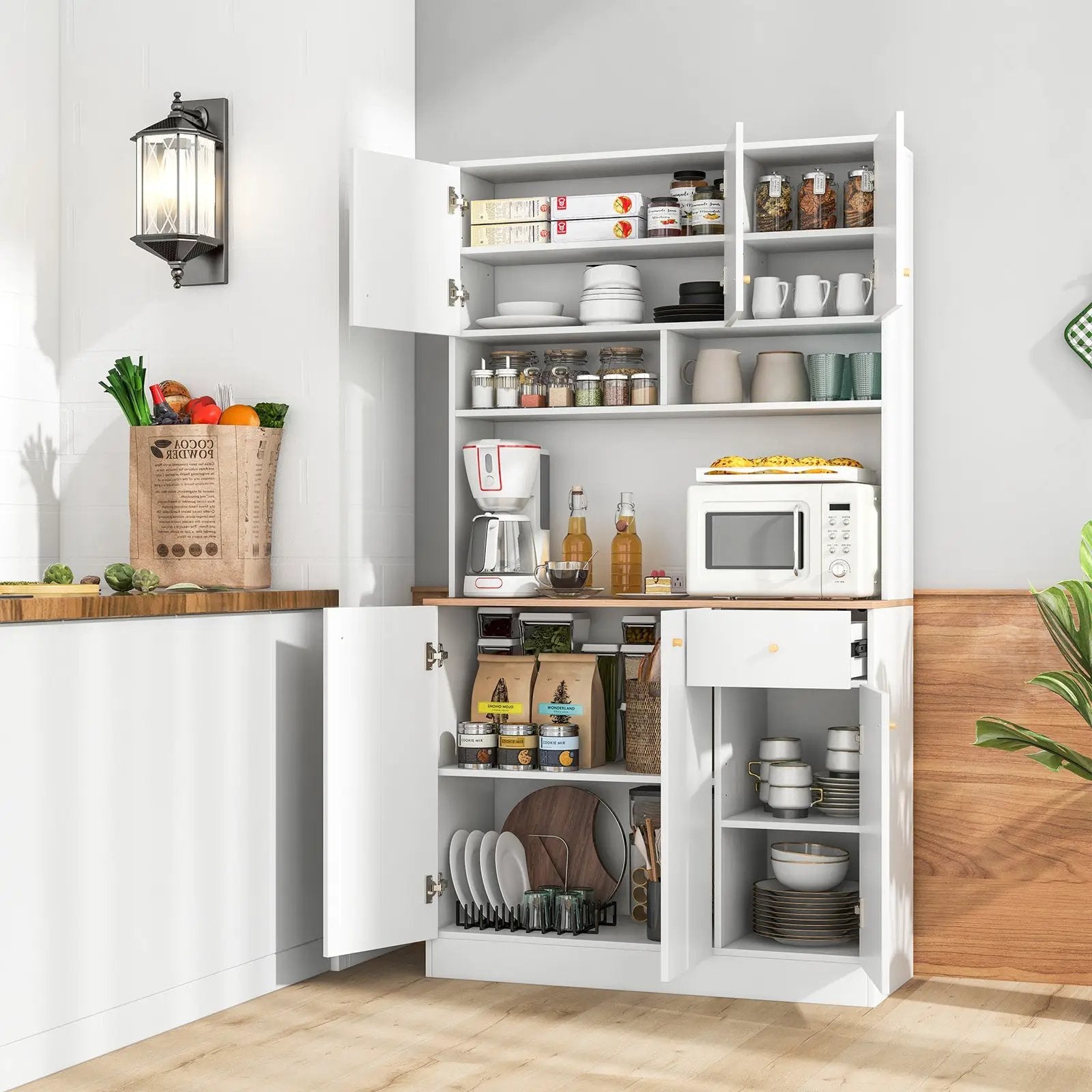 71 Inch Tall Pantry Cabinet with Outlets for Dining Room-White by DirectDeals