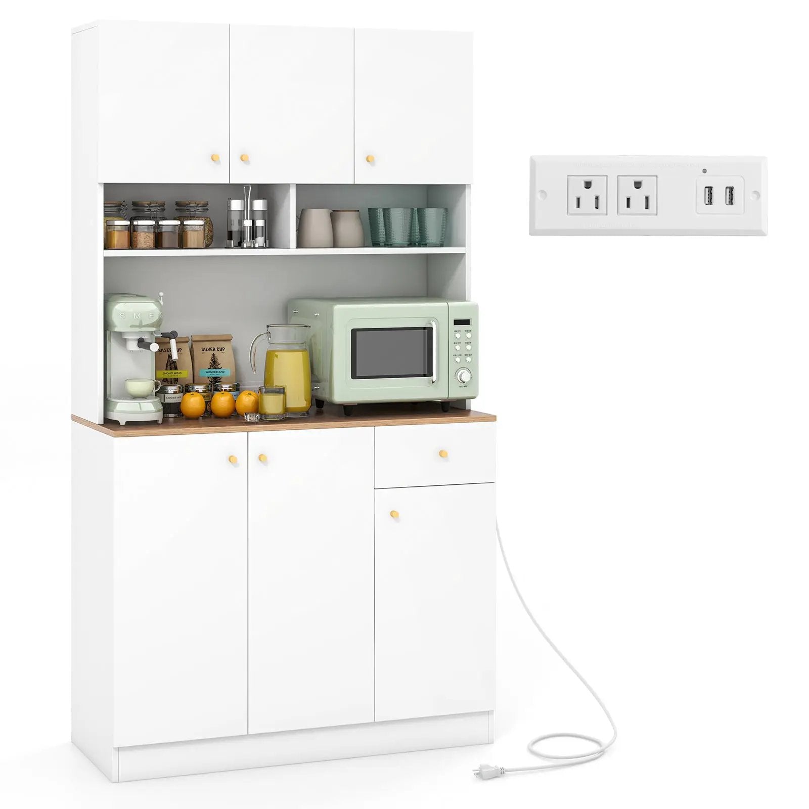 71 Inch Tall Pantry Cabinet with Outlets for Dining Room-White by DirectDeals