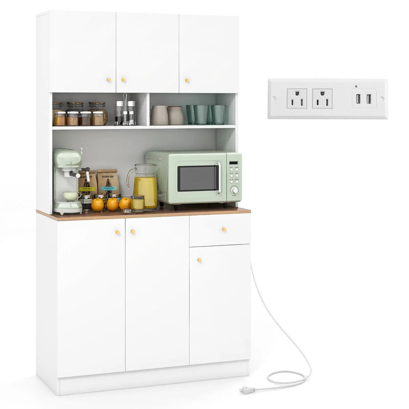 71 Inch Tall Pantry Cabinet with Outlets for Dining Room-White by DirectDeals