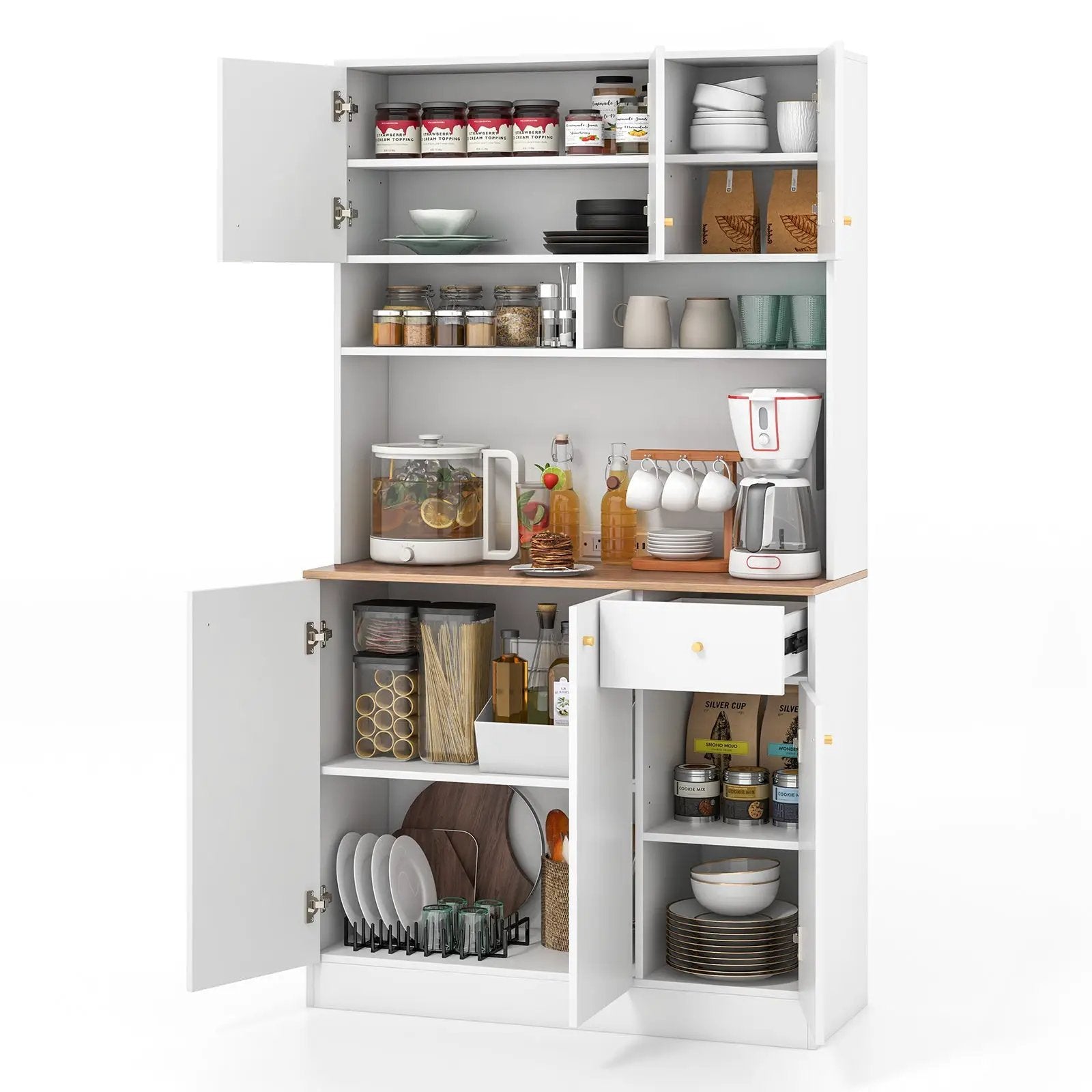 71 Inch Tall Pantry Cabinet with Outlets for Dining Room-White by DirectDeals