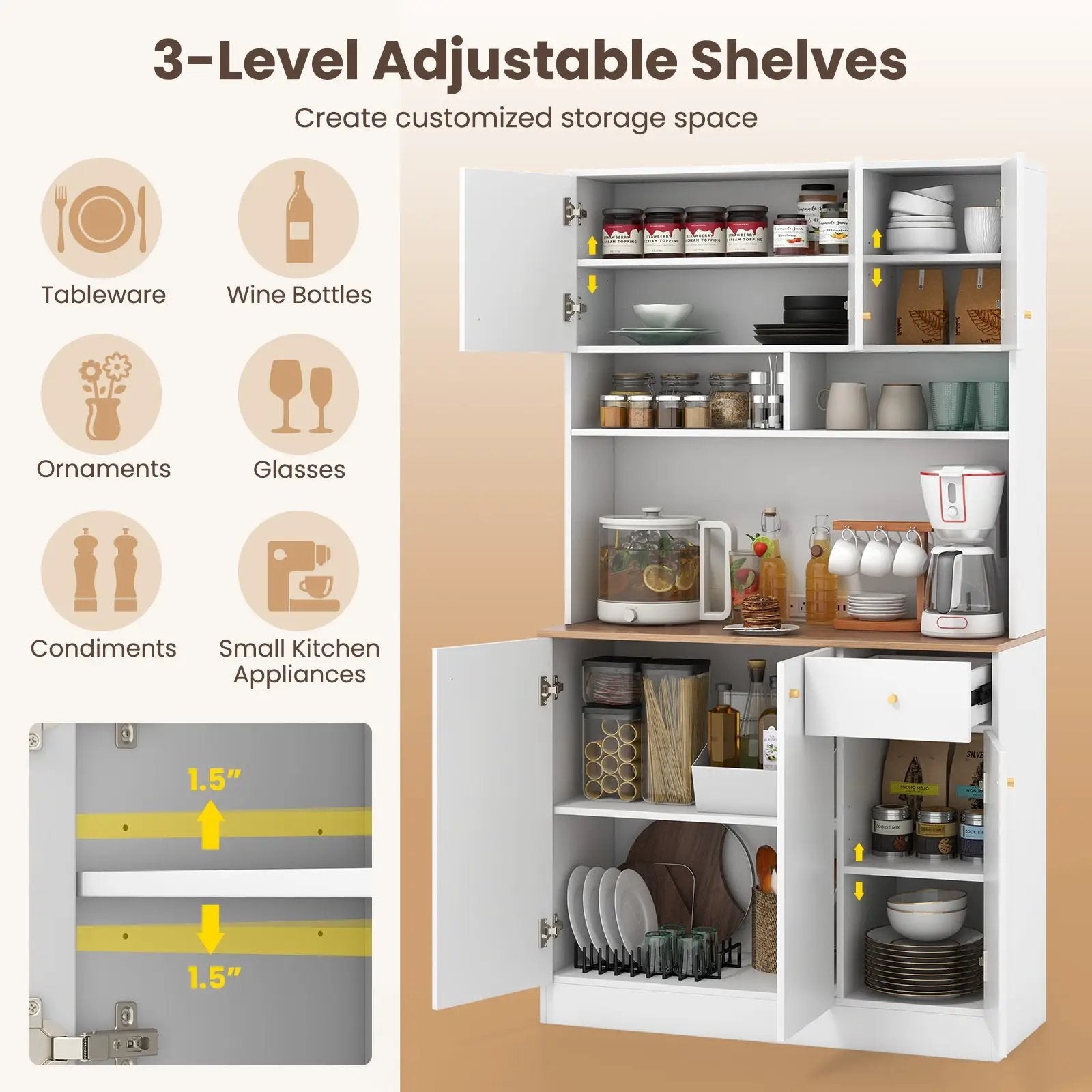 71 Inch Tall Pantry Cabinet with Outlets for Dining Room-White by DirectDeals