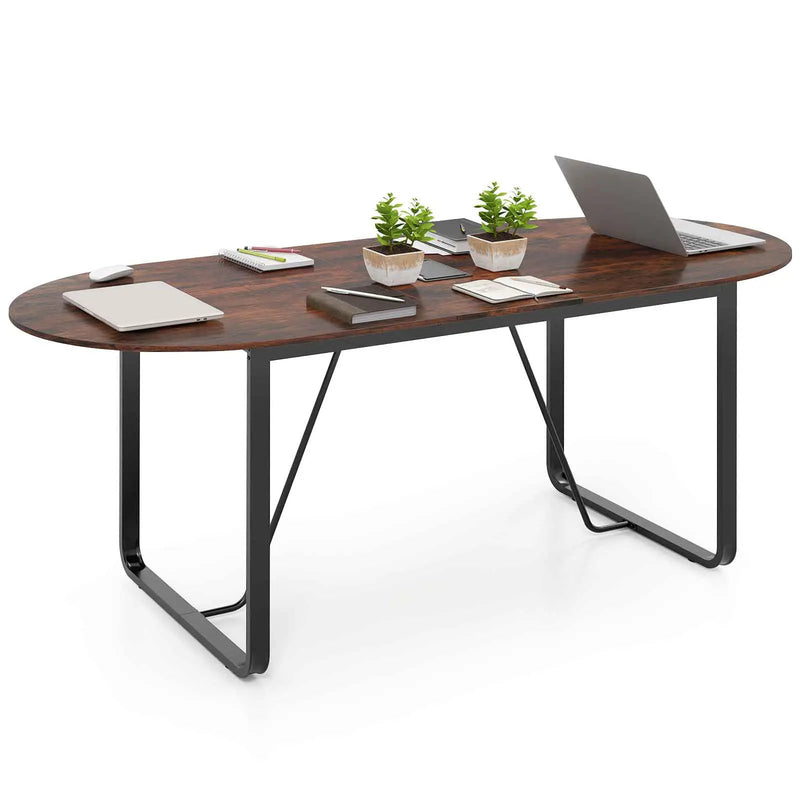 71 Inches Executive Table Oval Home Office Table with Cable Management Hole-Rustic Brown by DirectDeals