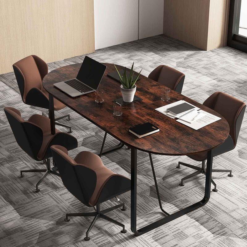 71 Inches Executive Table Oval Home Office Table with Cable Management Hole-Rustic Brown by DirectDeals