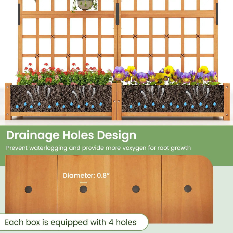 71 Inches Large Wooden Planter Container with Trellis and Hanging Roof-Orange by DirectDeals