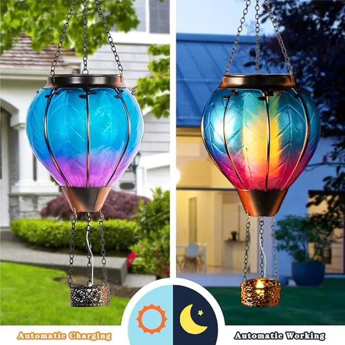 Starsoul Hot Air Balloon Solar Lantern with Candle Holder Glass Solar Hot Air Balloon Lantern with Flame Solar Hanging Hot Air Balloons Decorative for Lawn Porch Tree Yard by GreenHaven Gardens