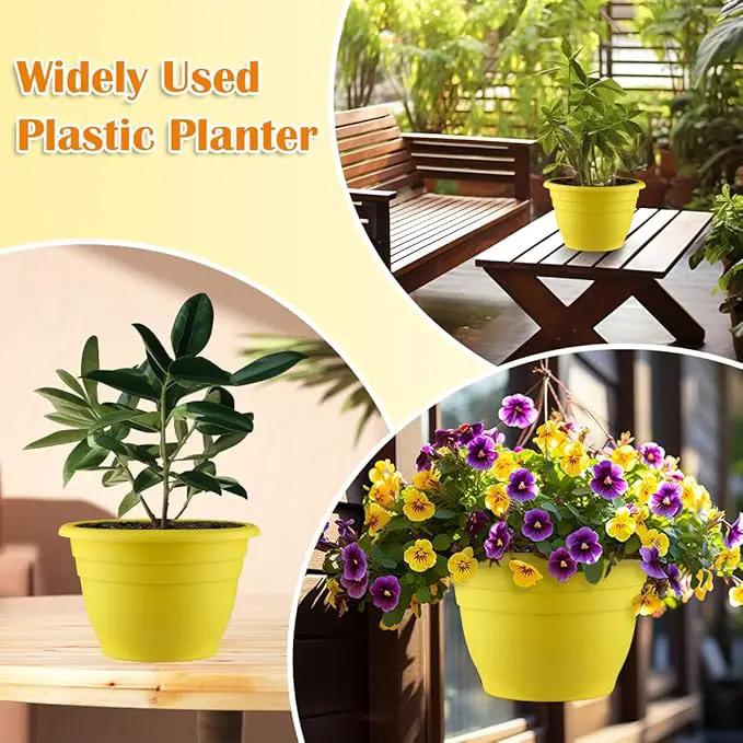 Plant Pots Set of 3, 11 Inch Round Flower Pots, Thickened Plant Planters with Drainage Holes, Garden Pots for Indoor Outdoor, （3 Pack, Yellow by GreenHaven Gardens