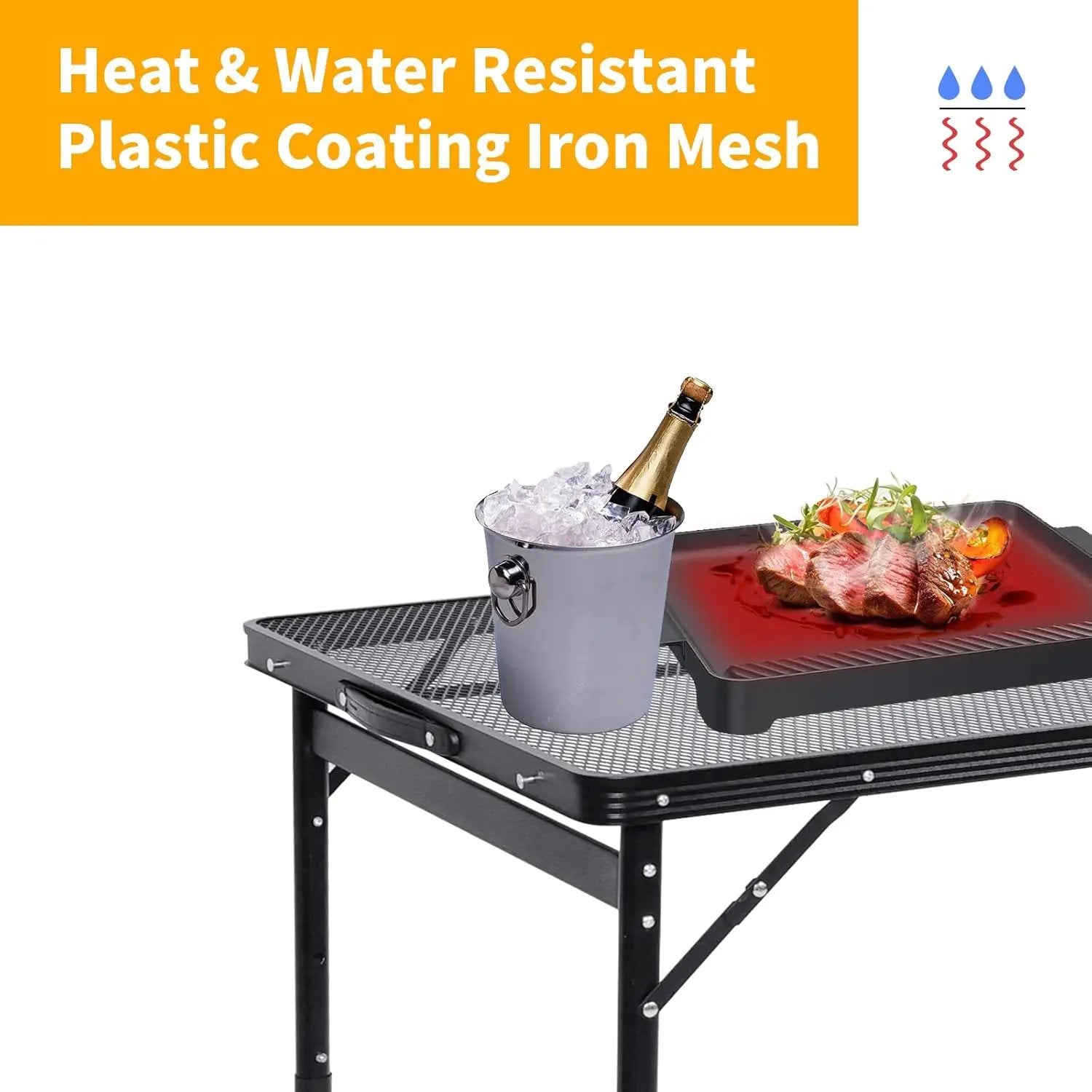 Camping Table 4FT Grill Table Foldable Folding Picnic Portable Stand Mesh 3 Height Adjustable Outdoor Card BBQ RV Black 47.2×23.6 inch by GreenHaven Gardens
