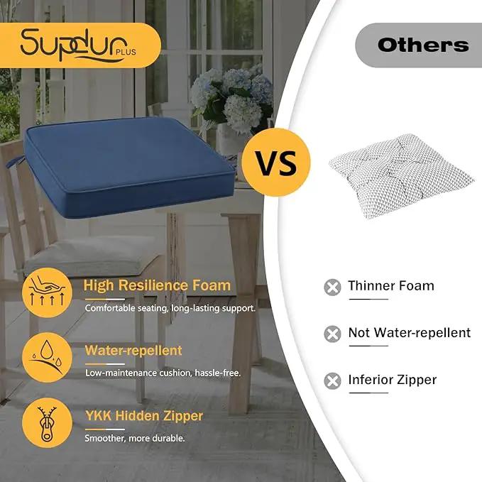 Outdoor Sunbrella Square Corner Seat Cushion, 18.5"x16"x3", Set of 4, Non Slip Seat Cushion Pads with Removable Cover for Patio Furniture, Garden Yard Lawn, Specrtum Indigo by GreenHaven Gardens