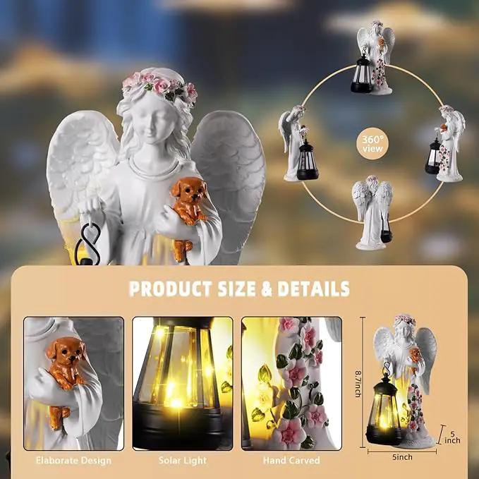 Solar Garden Decor - Angel Statues with Solar Lantern 8.7" Resin Angel Figurines Outdoor Waterproof Decorations for Yard Patio Lawn Porch Gardening Gift for Women Mother Girlfriend Wife by GreenHaven Gardens