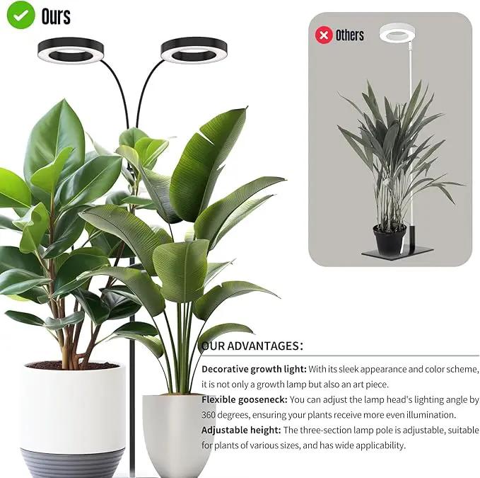 GLOWRIUM Indoor Grow Light, 40 Watt Full Spectrum LED Plant Growth Light with Stand, Adjustable Height with Timer 3/9/12 hrs, Black LED Plant Lamp by GreenHaven Gardens