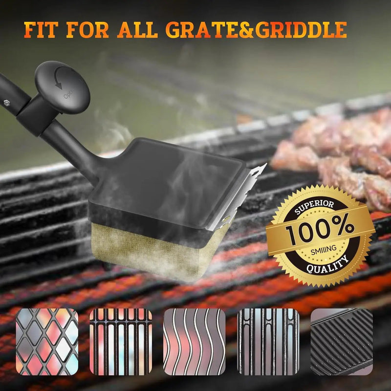 Bristle-Free Pro Grill Brush | Steam Clean Cast Iron & Stainless Grates in 180 Sec | Heavy-Duty Outdoor BBQ Tool for Men - Instant Clean, Black by GreenHaven Gardens