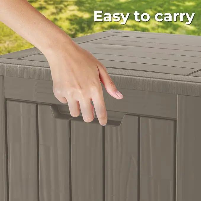 35 Gallon Resin Deck Box, Waterproof Outdoor Storage Bin for Patio, Poolside, and Garden, Lockable & UV-Resistant,Grey by GreenHaven Gardens