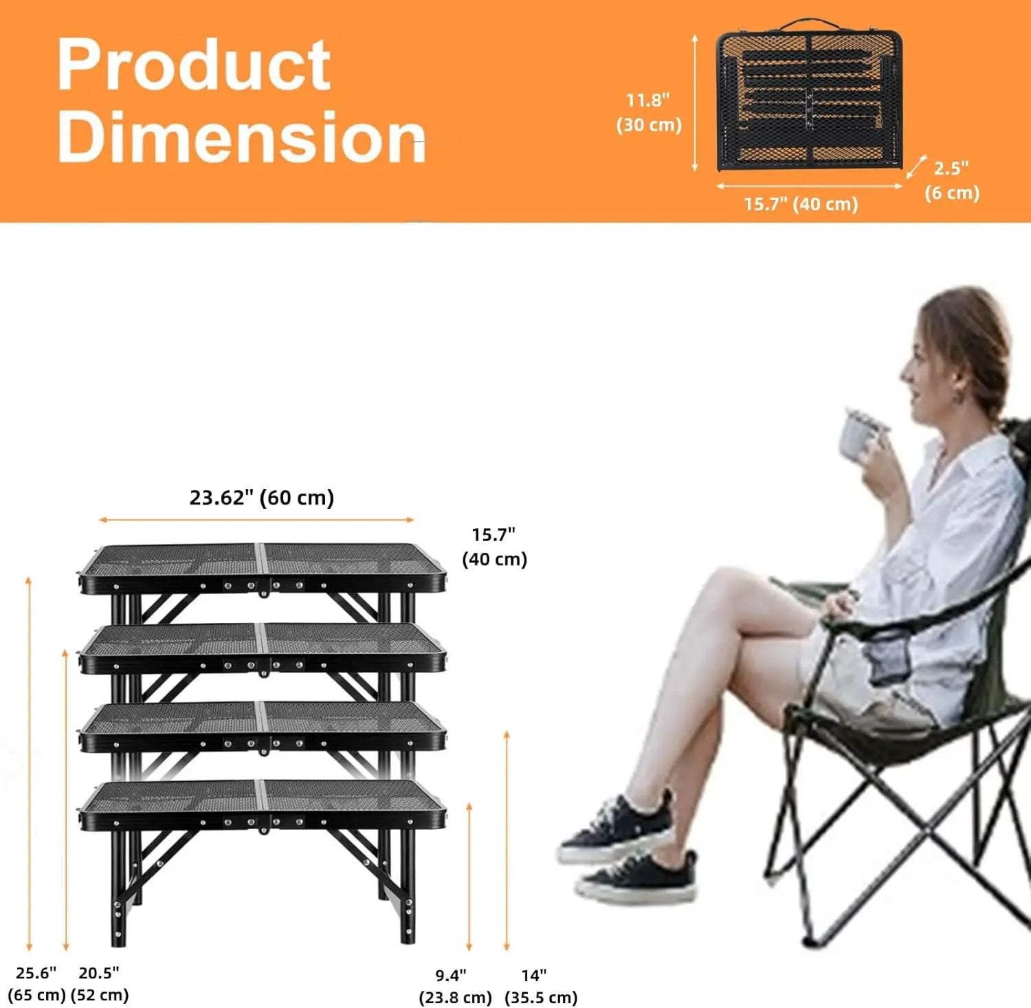 Camping Table Grill 4 Height Adjustable Small Folding 2FT Foldable Picnic Portable Grill Stand Mesh Outdoor Beach BBQ RV Black by GreenHaven Gardens