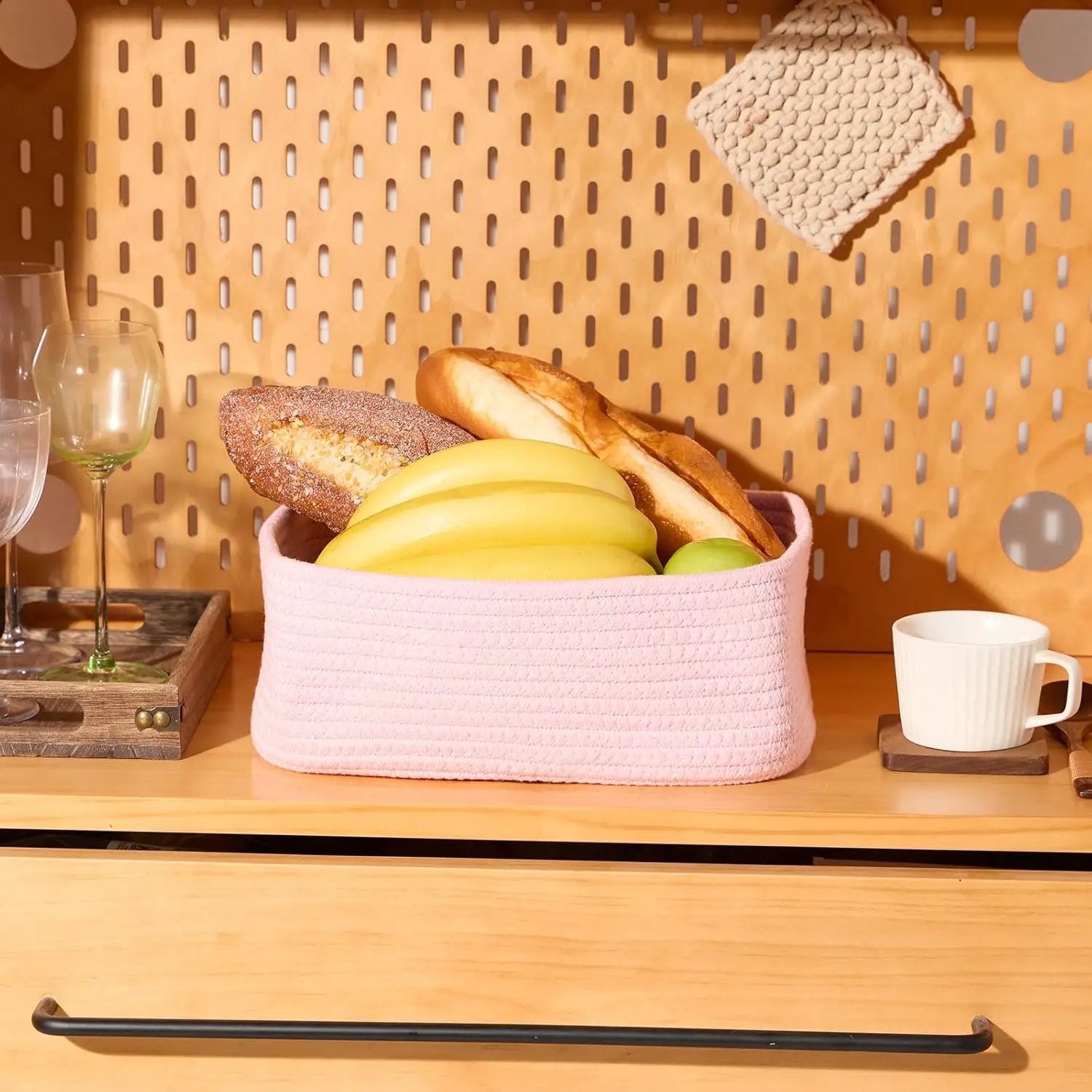 Small Storage Baskets for Organizing | Closet Organizer Bins | Shelf Toy Basket | Woven Rope Baskets | Cube Decorative Box | Shallow Basket | 11.5x7.5x4.7” | 3 Packs Pink by GreenHaven Gardens