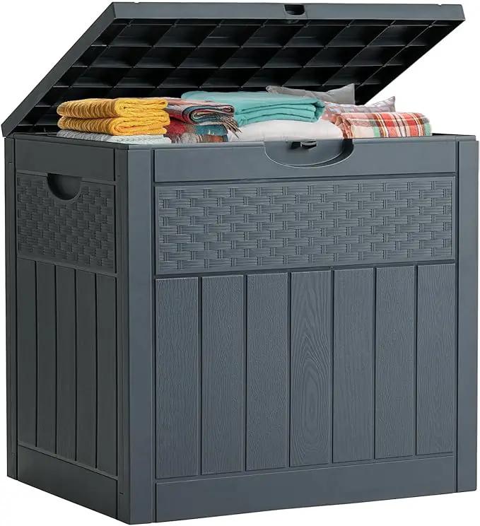 33 Gallon Resin Deck Box, Weatherproof Outdoor Storage Box for Patio, Garden, Pool, and Yard, Lockable Waterproof Bin for Tools, Cushions, and Accessories, Grey by GreenHaven Gardens