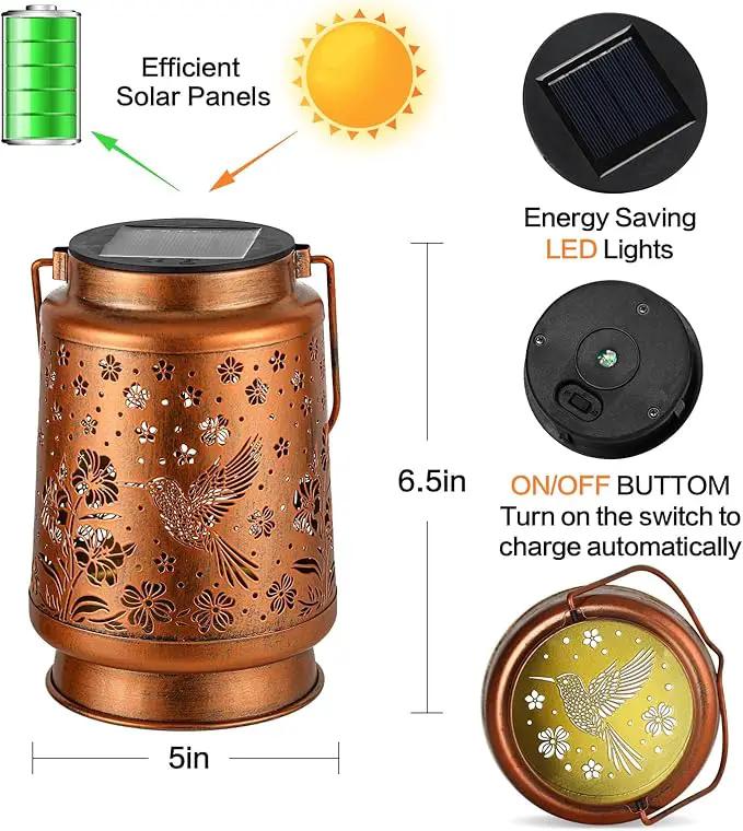 Hummingbird Solar Lanterns Outdoor Waterproof Garden Decor Birthday Gifts for Women Mom Grandma Hanging Solar Lights Metal Lantern Decoration Outside for Porch,Patio,Yard,Backyard by GreenHaven Gardens