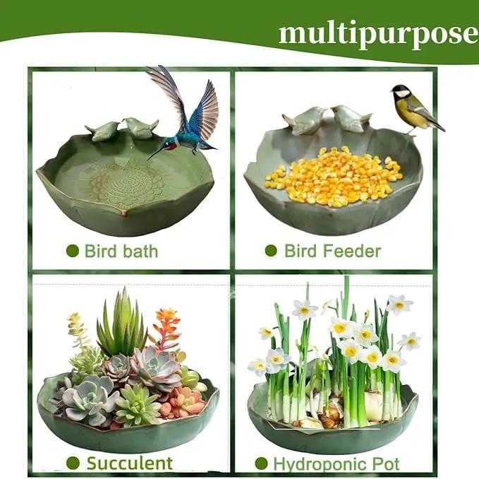 Bird Bath for Outside on Ground, 10 in Ceramic Birds Bath Bowl, Handmade Ground Bird Feeders and birdbath for Outdoors for Outdoors, Garden, Tabletop, Balcony and Lawn (Big - deep) by GreenHaven Gardens