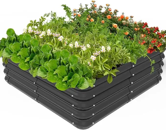 3x3x1 FT Raised Garden Bed with Steel Cable, Elevated PP Planter Box Stand for Gardening, Backyard Patio Ground Raised Bed for Planting Vegetables Flower Herb and Succulents, Black by GreenHaven Gardens