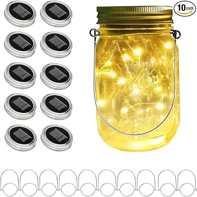 ANGMLN Solar Mason Jar Lights Lids, 10 Pack 30 LED Solar Fairy Lights for Regular Mouth Mason Jars, Outdoor Hanging Mason Jar Lights for Garden Yard Decor, Wedding Christmas Gifts (Jars Not Included) by GreenHaven Gardens