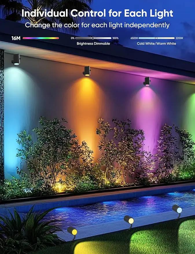 Smart Landscape Lighting Kit 36W, RGBCW Smart Landscape Lights 6 Pack, IP65 Waterproof Outdoor Spotlights, Alexa/Google Assistant Compatible, for Garden Pathway Yard Holiday Decor by GreenHaven Gardens