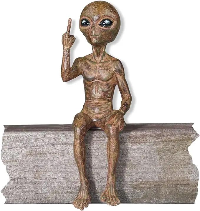 John Bernard & Company Rude Alien Statue “Flipping The Bird” 10″ H Shelf Sitter Extraterrestrial Figurine Funny Home or Garden Decoration (Starlight Bronze)… by GreenHaven Gardens