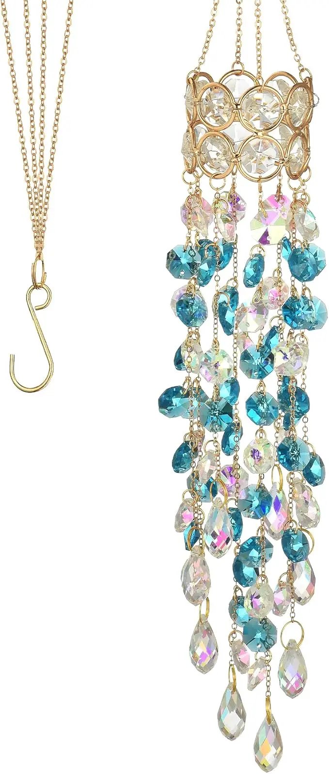 Hanging Window Garden Crystal Sun Catcher, Gold-Plated Sun Catcher for Indoor and Outdoor Decoration, Light Catcher, Party Crystals (Blue) by GreenHaven Gardens
