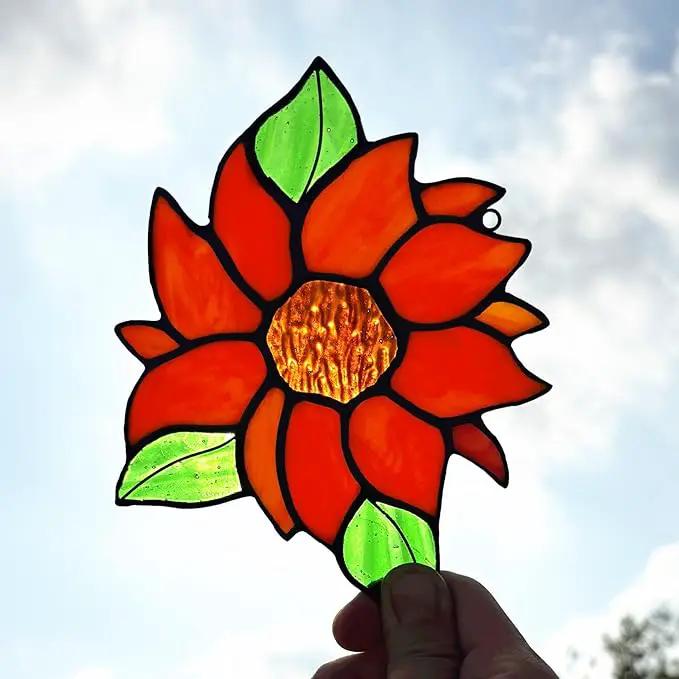 2 Packs Sunflower Gifts for Mom Grandma, Honey Bee Sunflower Stained Glass Window Hanging, Sun Flower Suncatcher for Window, Bee Themed Gifts for bee Lovers by GreenHaven Gardens