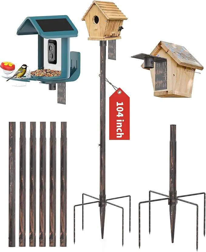 Bird Feeder Pole Stand – 104 Inch Height Feeding Station with 1-Inch Dia Heavy Duty for Hanging Feeders, Bird House Pole Mount Kit for Outdoor, Slip-Fit Connection，Copper Brushed by GreenHaven Gardens