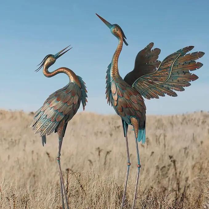 Crane Statues for Garden Decor, Metal Yard Art Heron Garden Statues, Standing Garden Sculptures & Statues for Yard Decorations Outdoor, 38-42 Inch Set of 2, Copper by GreenHaven Gardens