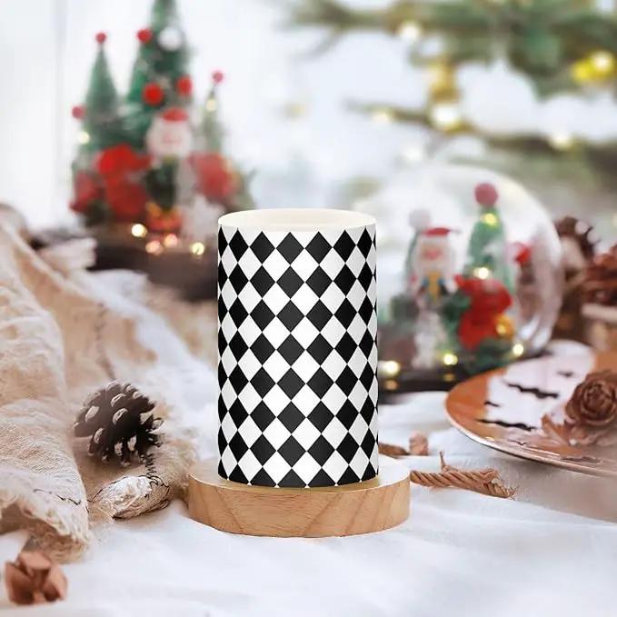 Flickering Flameless Candles, Black White Rhombuses Checkered LED Candles with Remote Timer, Set of 2 Battery Operated Candle for Valentine Wedding Birthday by GreenHaven Gardens