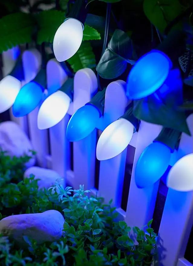 C9 LED Christmas Lights Outdoor, 50 Feet C9 String Lights with 50 Shatterproof Matte Bulbs, Connectable Waterproof Christmas Tree Lights for Holiday Roofline Backyard Garden Decor, Blue & Pure White by GreenHaven Gardens