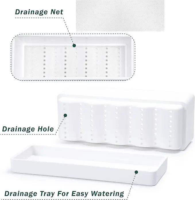 D'vine Dev 12 Inch Window Box Planter, Rectangle Plastic Herb Planter with Drainage Holes and Saucer, Indoor Succulent Cactus Vegetable Pot for Windowsill, Garden Balcony, White, Set of 2, 76-X-A-2 by GreenHaven Gardens