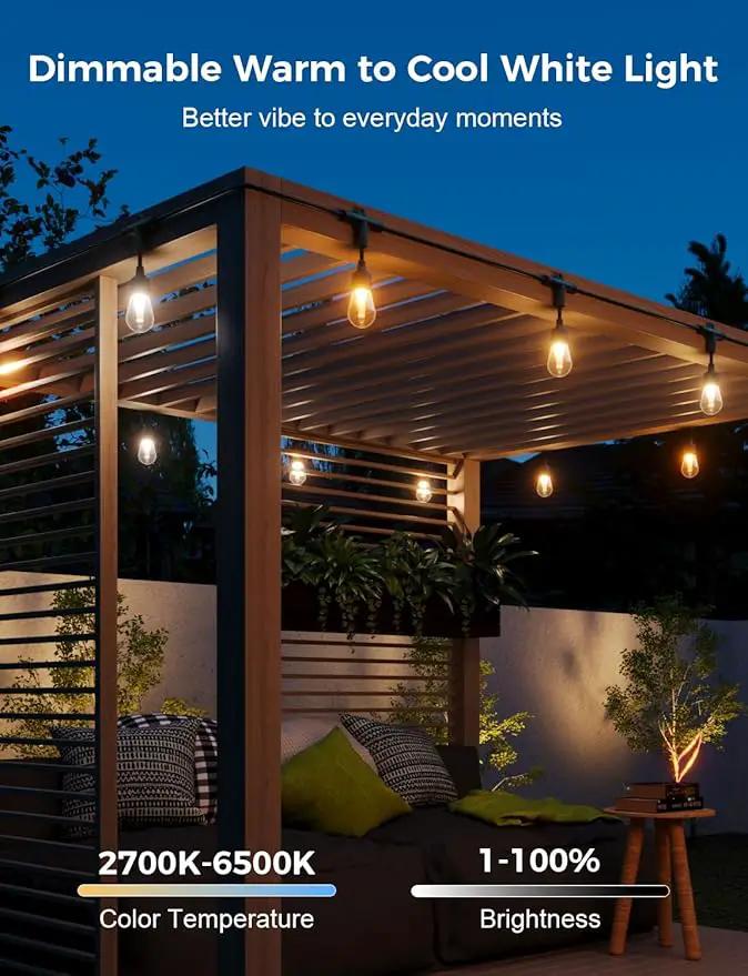 XMCOSY+ Smart Outdoor String Lights, 123Ft Patio Lights Waterproof, App Control, Compatible with Alexa, RGBCWIC Color Changing LED String Light for Outside by GreenHaven Gardens