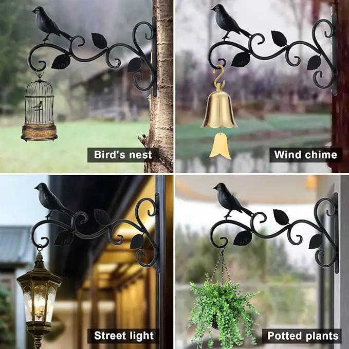 Hanging Plants Bracket 12" Bird Planter Outdoor Hooks Hangers for Flower Baskets Pot Bird Feeder Wind Chimes Lanterns Patio Garden Outdoor Indoor Metal Black, 2 Pack by GreenHaven Gardens